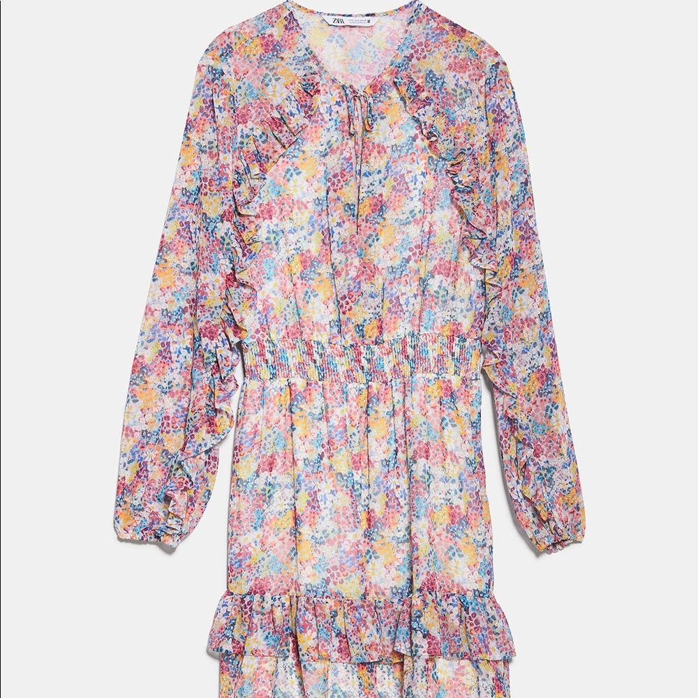 NWT Zara Ruffled Printed Dress - 8514/059 - M
